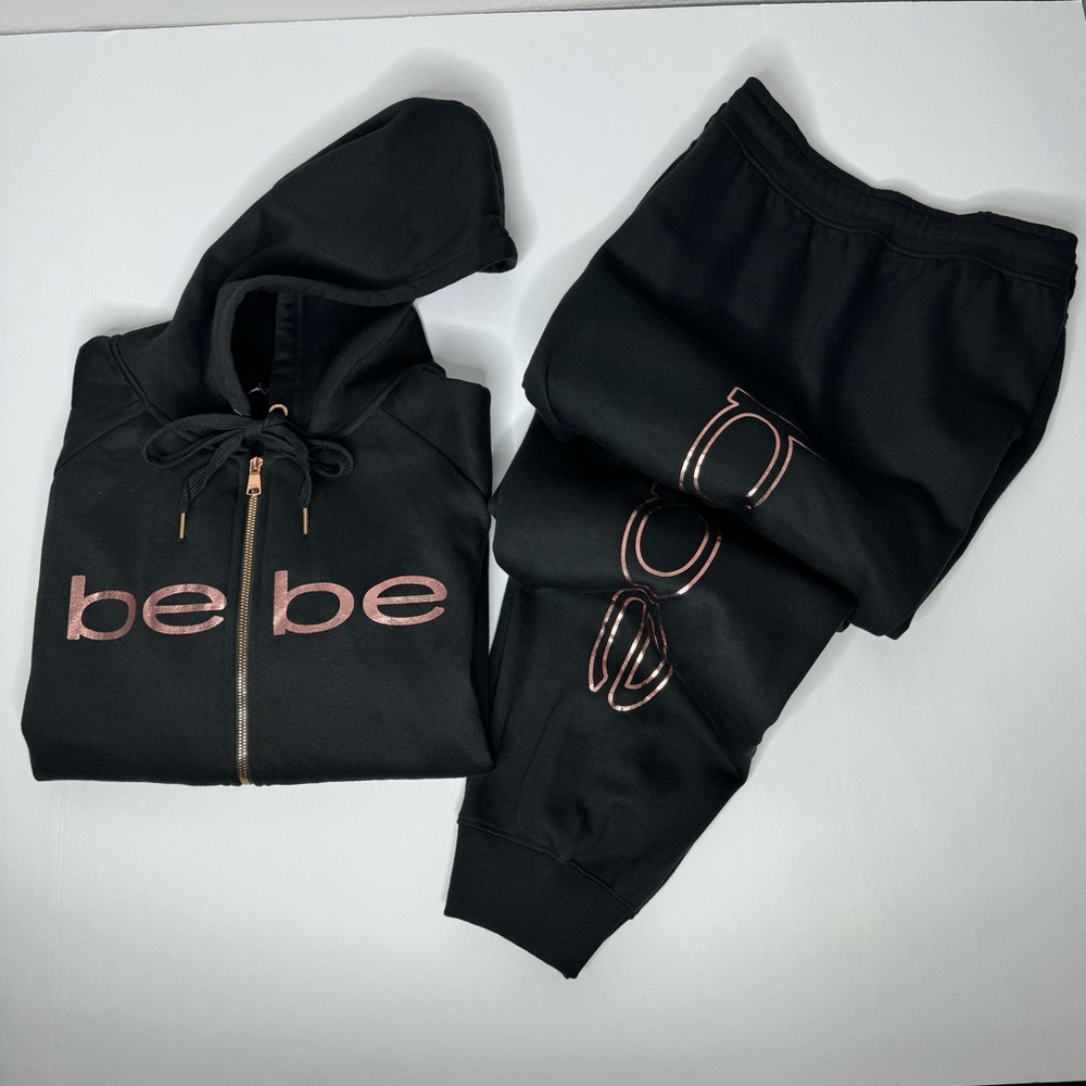 Bebe Sport Black/Rose Gold Hoodie & Jogger Sweatsuit Women’s Plus 3X